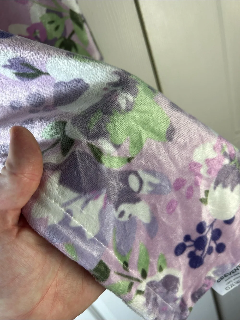 Crevent Purple Floral Baby Blanket Minky Dot Flowers Cream White Green Lovey